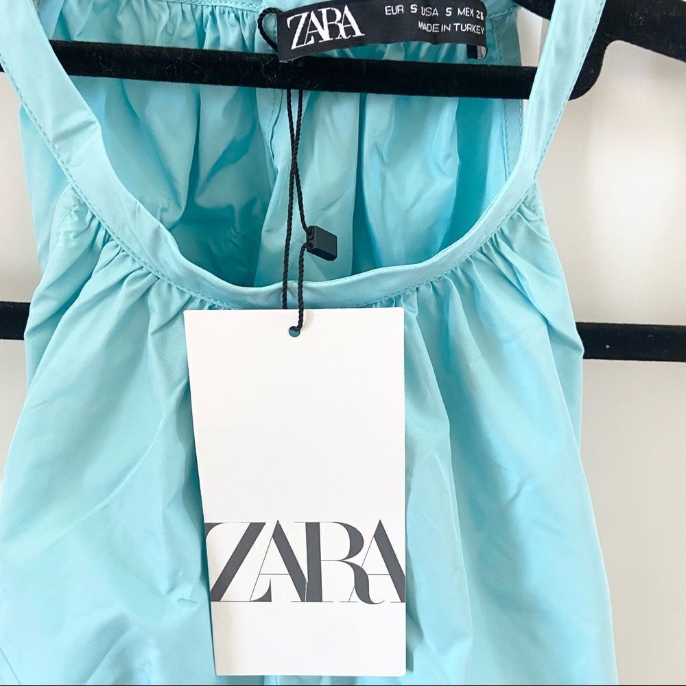 Zara Halter Bow Tie Back Powder Blue Front Slit Top Size Small - Picture 7 of 9